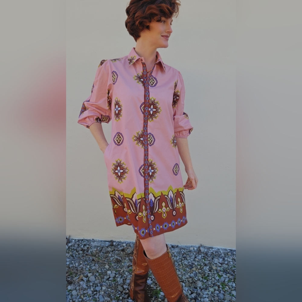 Maude Pink Patterned Long Sleeve Dress